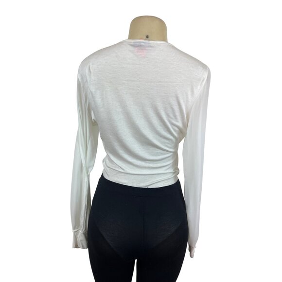Arden B. Womens Long Sleeve V-Neck White Drape Top Sz S - Picture 4 of 10